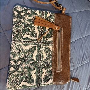 Chic Patterned Clutch with Brown Accents